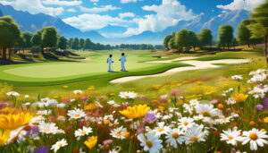 Firefly Wildflower meadows spread across a golf course with happy golfers 87445